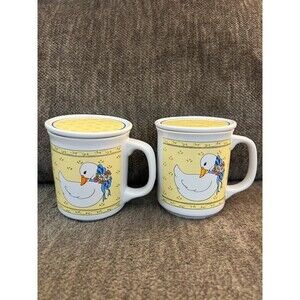 Vintage Giftco Country Goose Coaster Mug Set with Lids Pack of 2